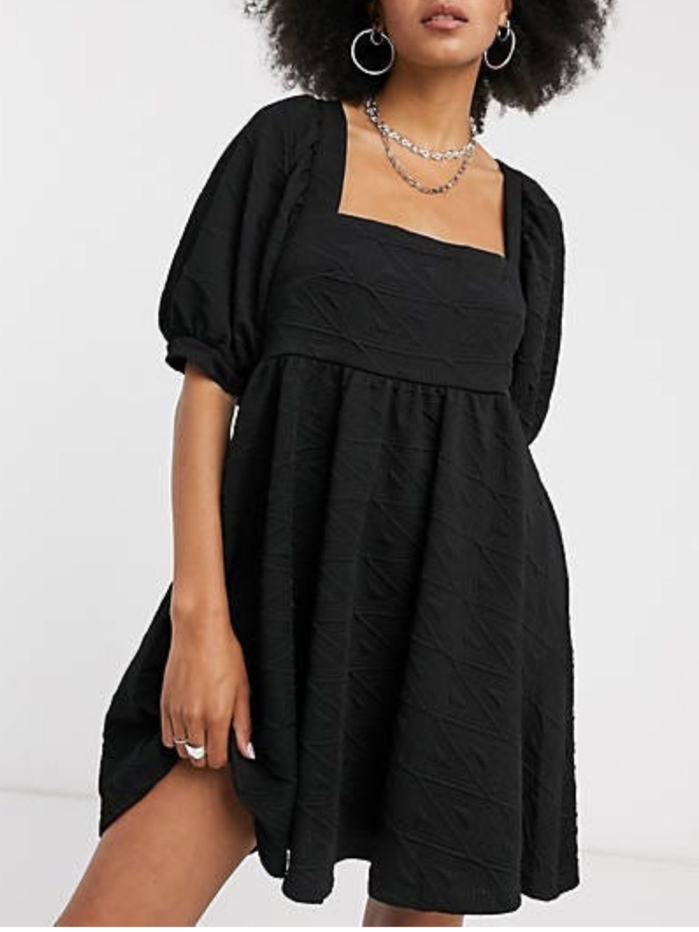 Free People Women’s Medium Black Textured Violet Baby Doll Mini Dress